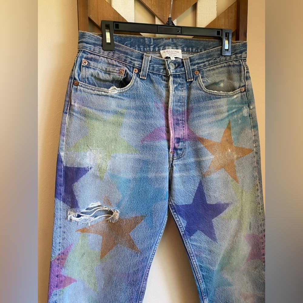 EUC COLLINA STRADA S M 27 28 VTG 90s Levi’s 501 Distressed STARS PRINT 30x27.5